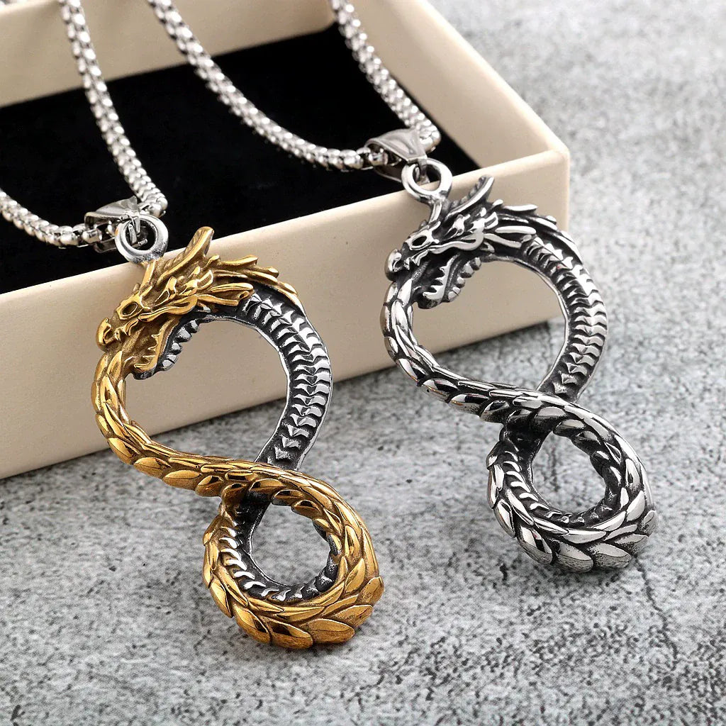 Kobine Men's Punk Dragon Infinity Symbol Pendant Necklace