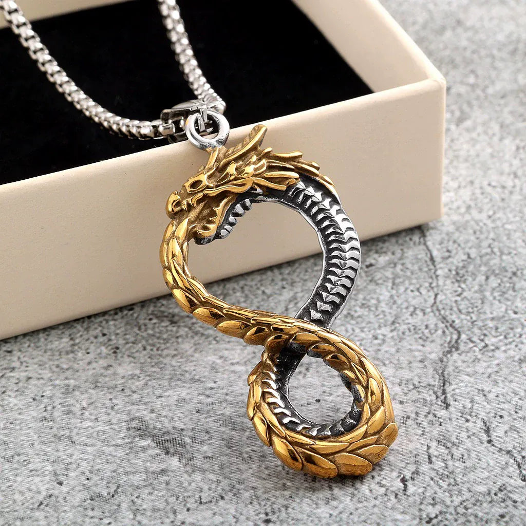 Kobine Men's Punk Dragon Infinity Symbol Pendant Necklace
