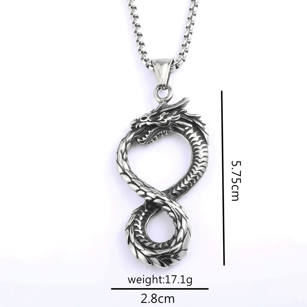 Kobine Men's Punk Dragon Infinity Symbol Pendant Necklace