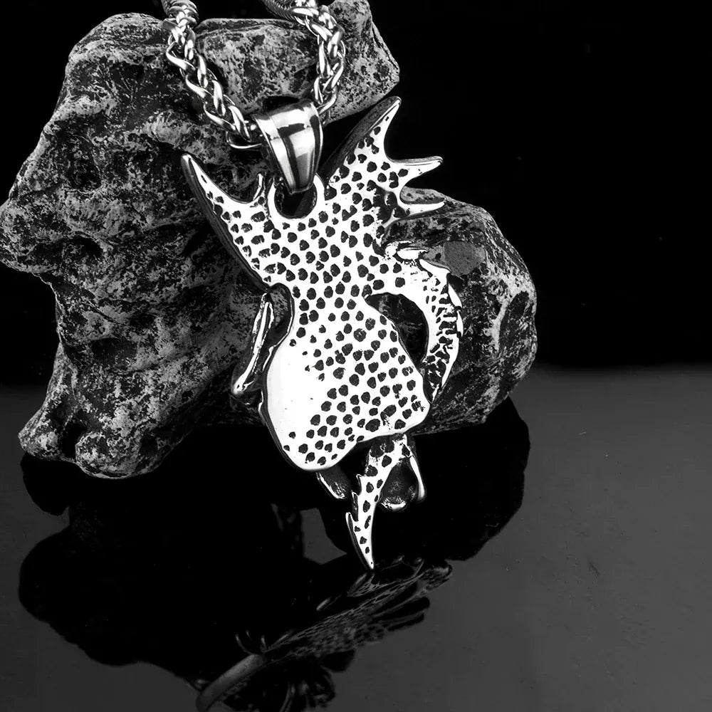 Kobine Men's Punk Dragon Skull Necklace