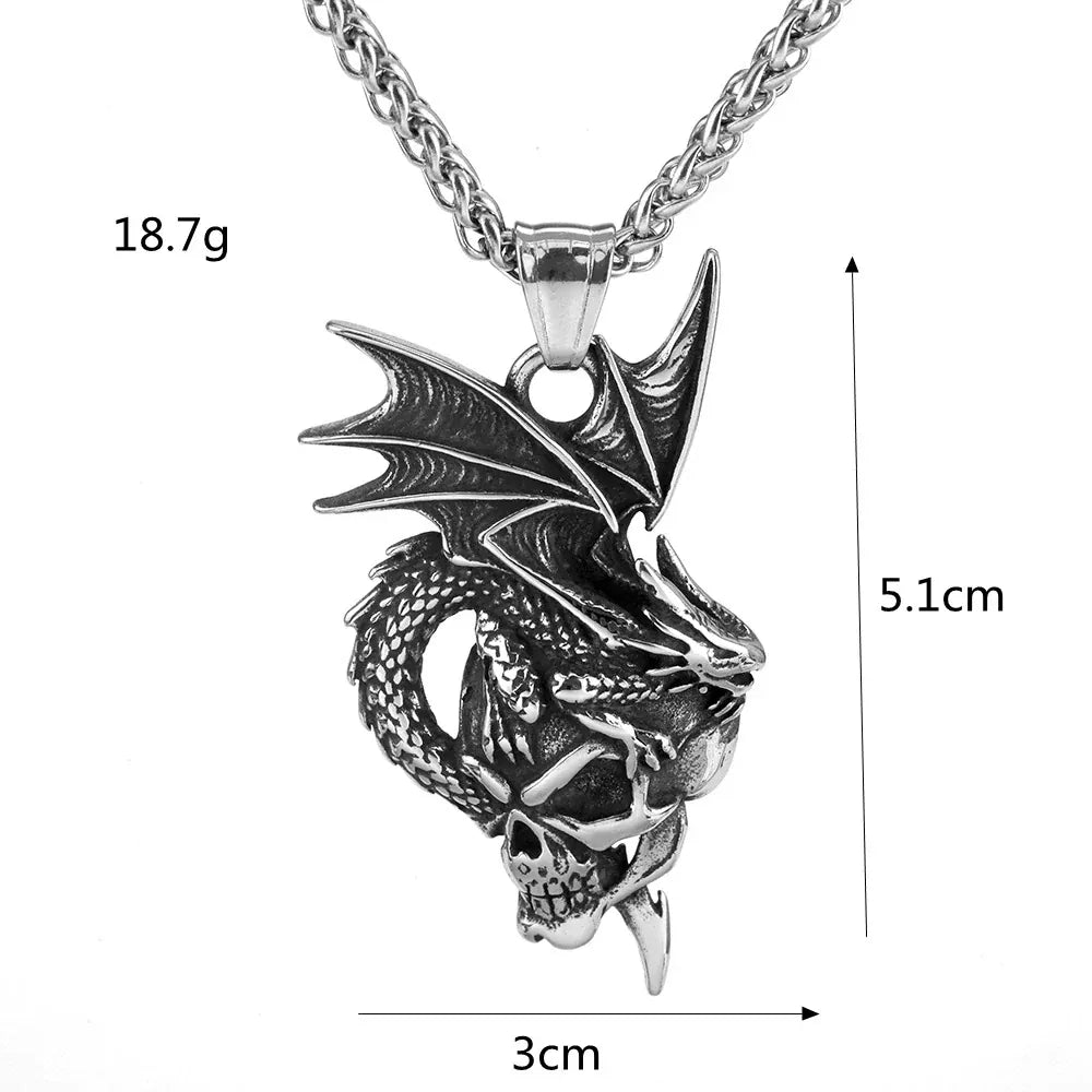 Kobine Men's Punk Dragon Skull Necklace