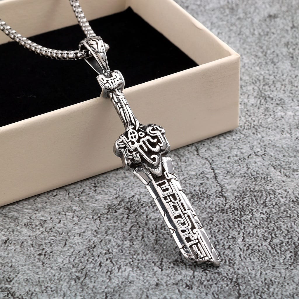 Kobine Men's Punk Embossed Broken Sword Necklace