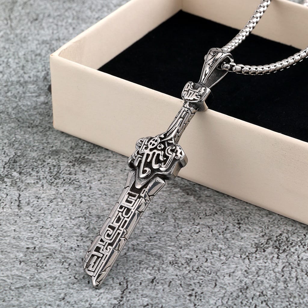 Kobine Men's Punk Embossed Broken Sword Necklace