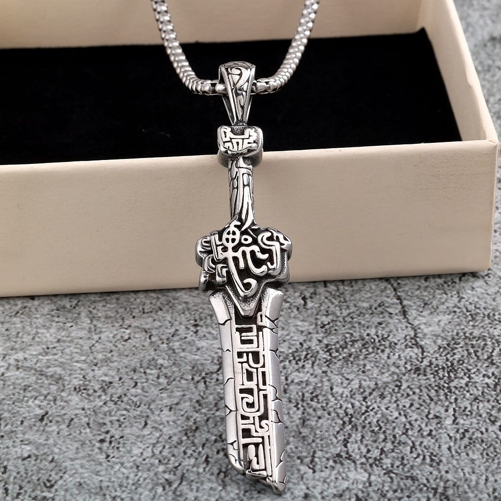 Kobine Men's Punk Embossed Broken Sword Necklace