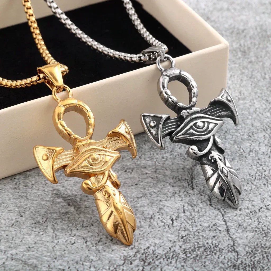Kobine Men's Punk Eye of Horus Ankh Necklace