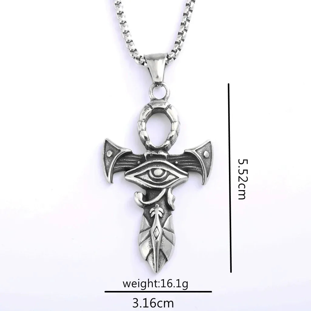 Kobine Men's Punk Eye of Horus Ankh Necklace
