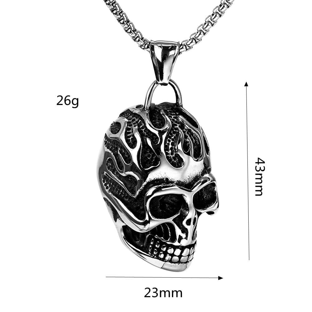 Kobine Men's Punk Flame Skull Pendant Necklace