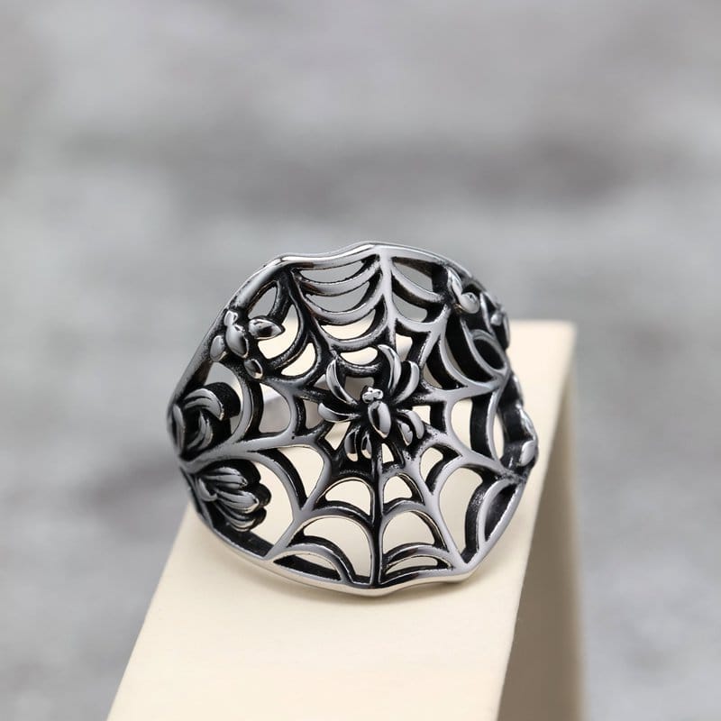 Kobine Men's Punk Hollow Out Spider Cobweb Ring