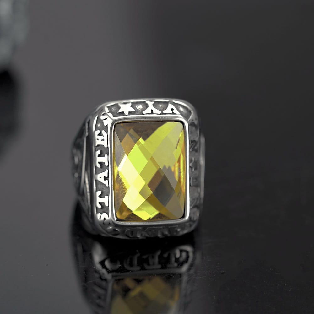 Kobine Men's Punk Letter Carved Simulated Citrine Ring