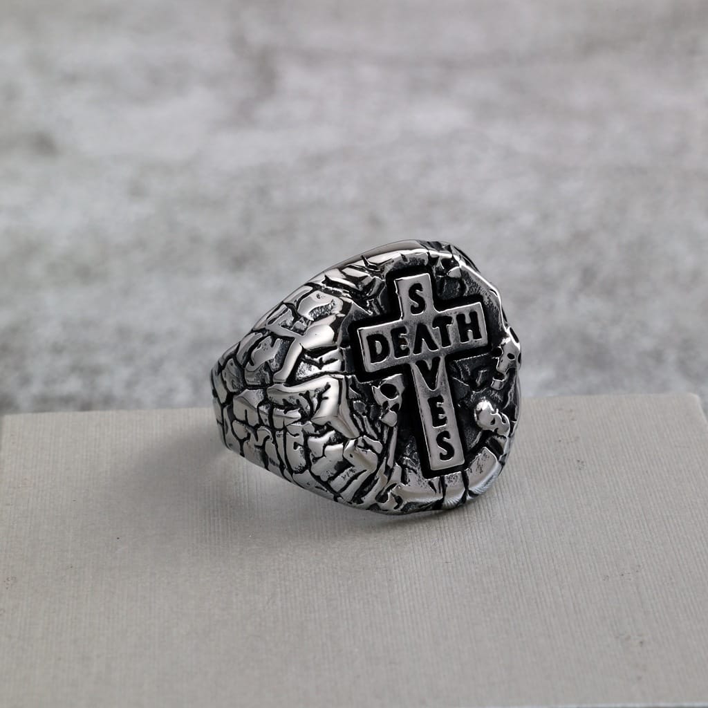 Kobine Men's Punk Letter Cross Ring