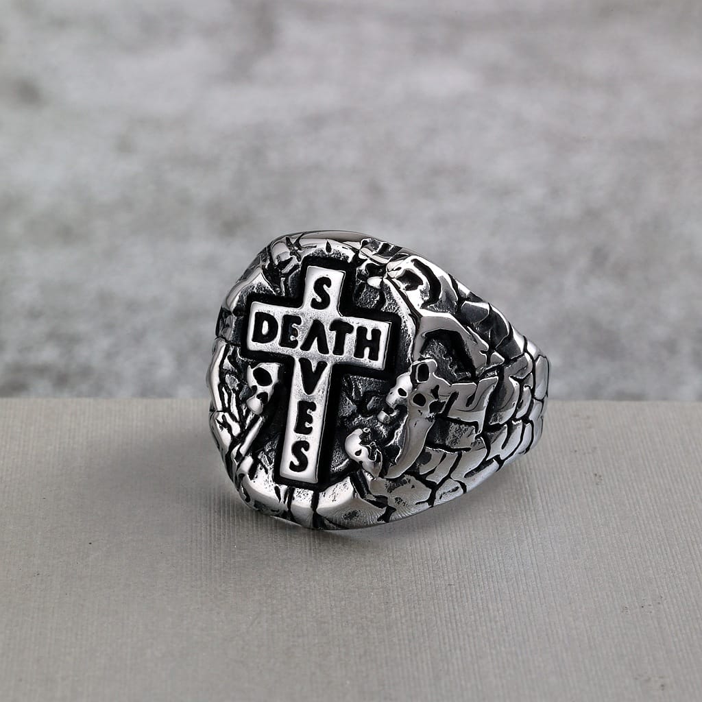 Kobine Men's Punk Letter Cross Ring