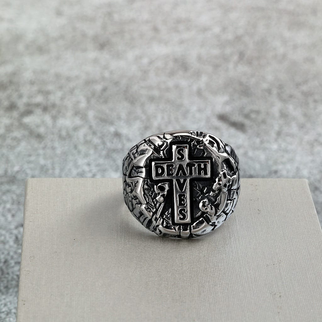 Kobine Men's Punk Letter Cross Ring
