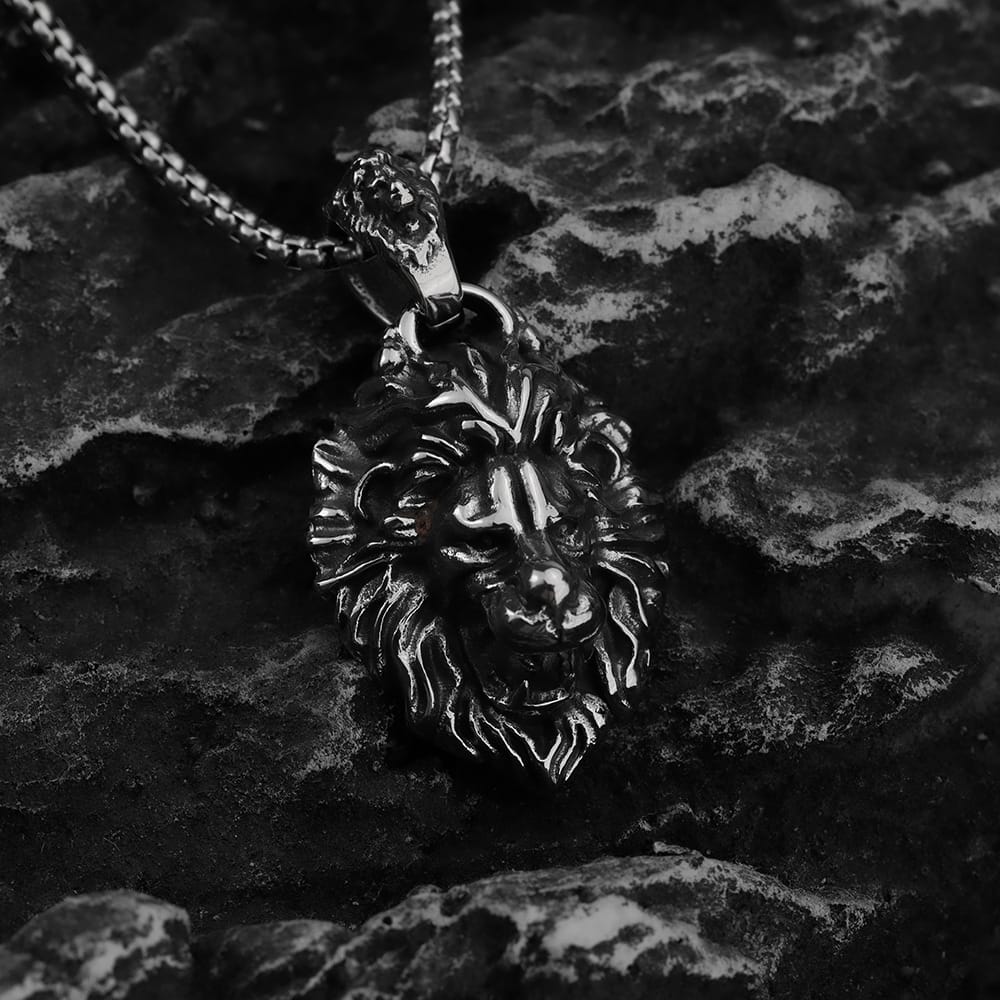 Kobine Men's Punk Lion Head Pendant Necklace