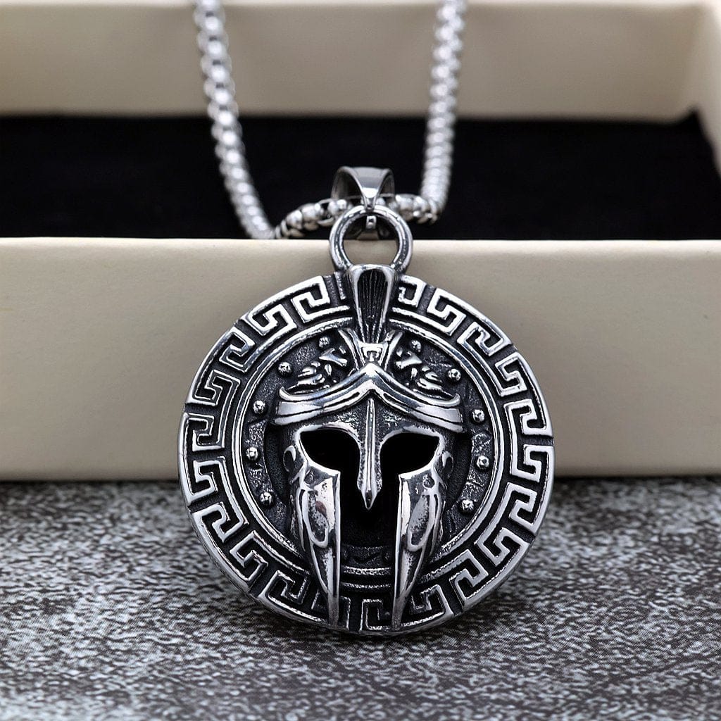 Kobine Men's Punk Meander Spartan Helmet Necklace