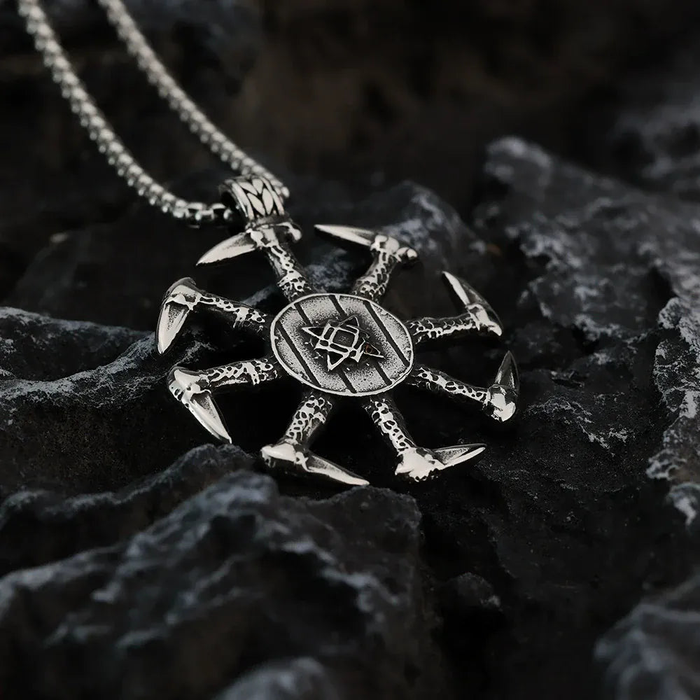 Kobine Men's Punk Multi-Axe Surrounding Symbol Pendant Necklace