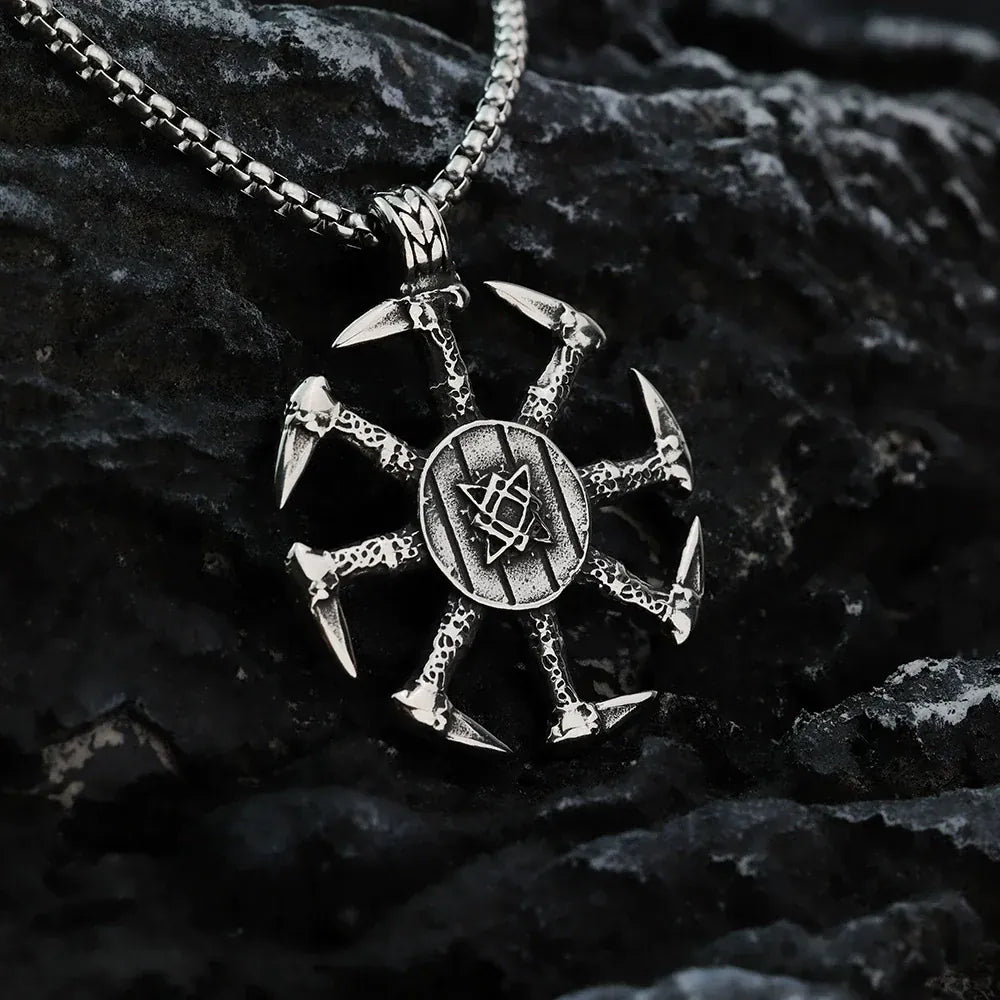 Kobine Men's Punk Multi-Axe Surrounding Symbol Pendant Necklace
