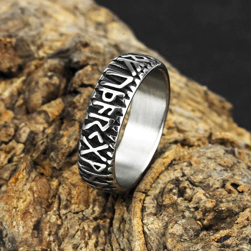 Kobine Men's Punk Norse Runes Band Ring