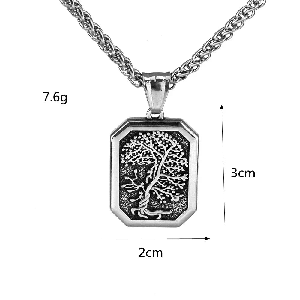 Kobine Men's Punk Norse Yggdrasil Octagonal Pendant Necklace
