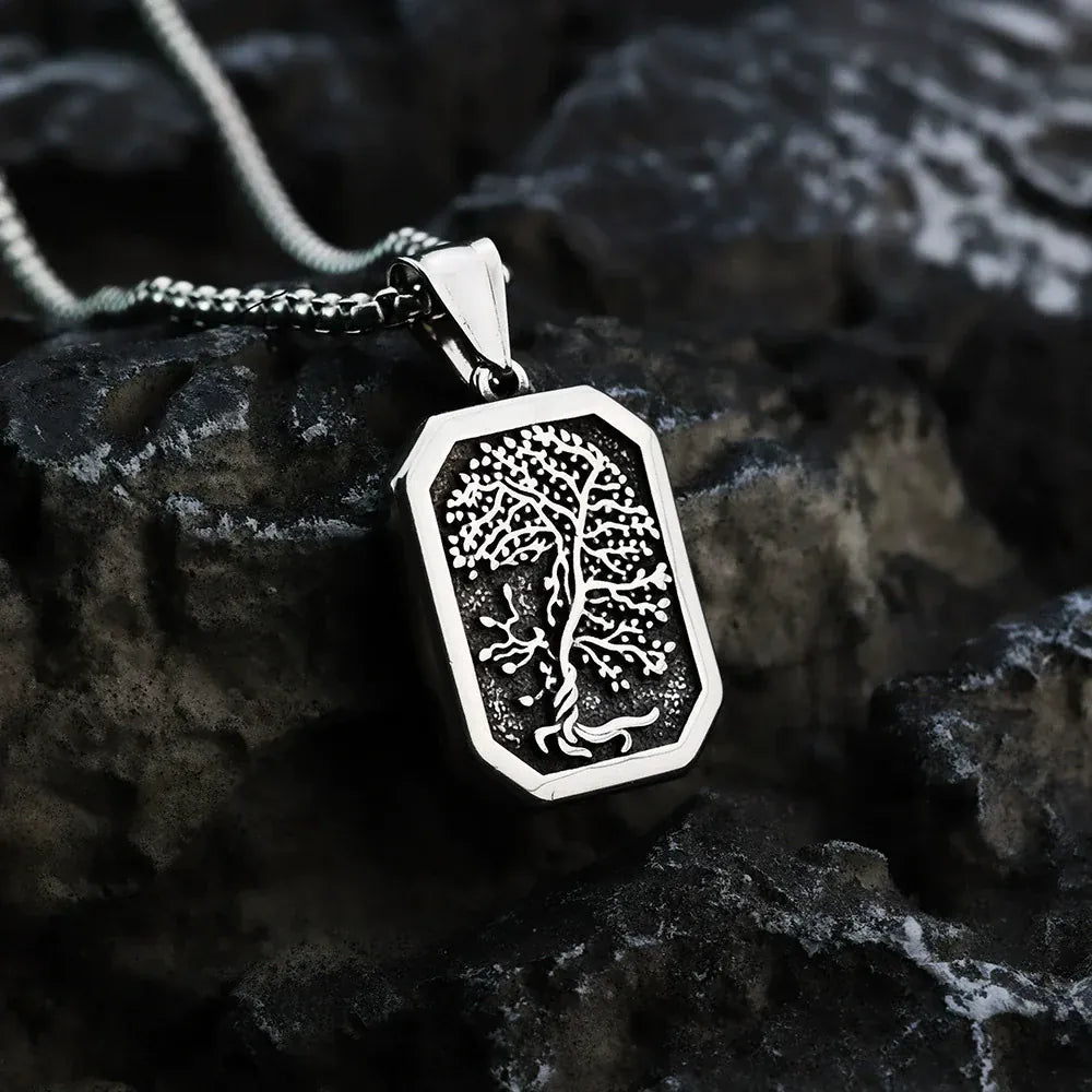 Kobine Men's Punk Norse Yggdrasil Octagonal Pendant Necklace