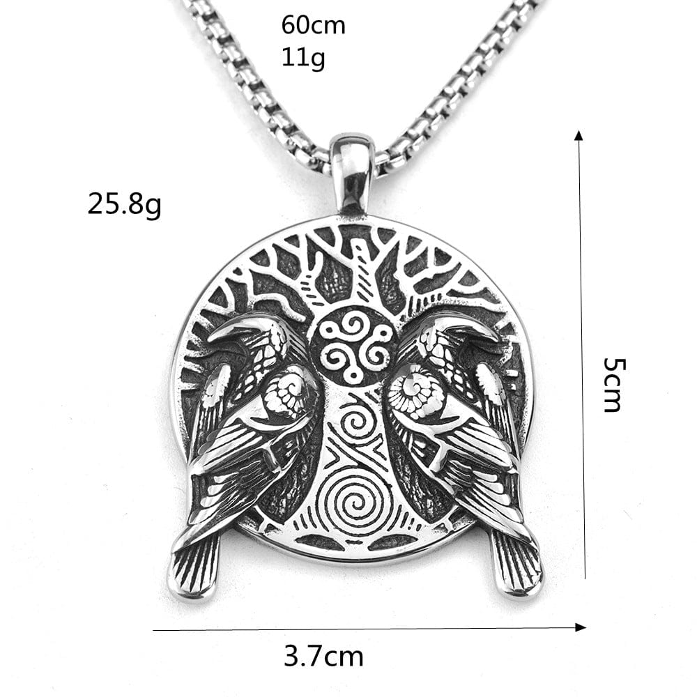 Kobine Men's Punk Odin's Ravens & Celtic Tree of Life Necklace