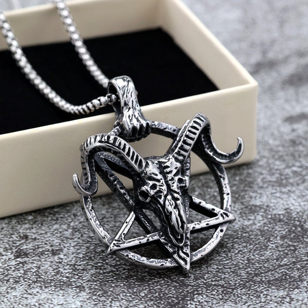Kobine Men's Punk Pentagram Goat Head Necklace