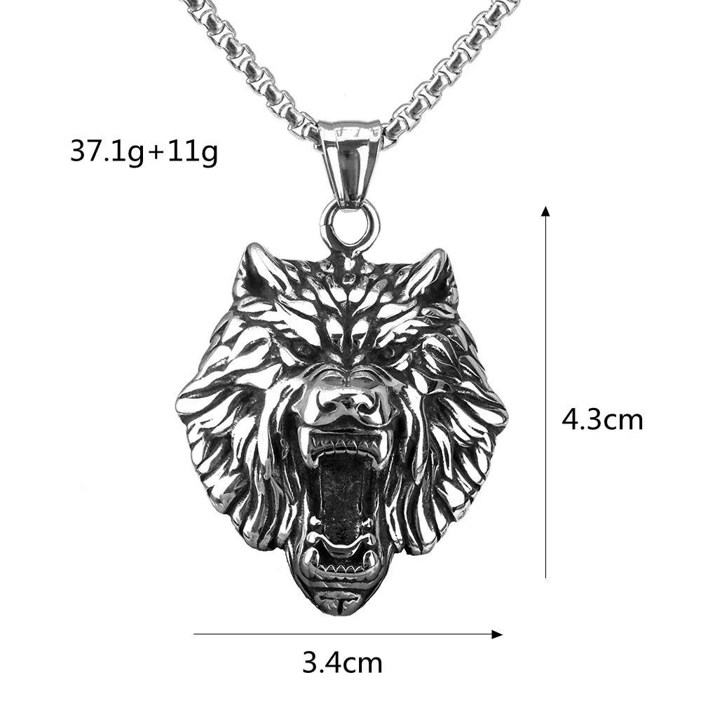 Kobine Men's Punk Roaring Wolf Head Necklace