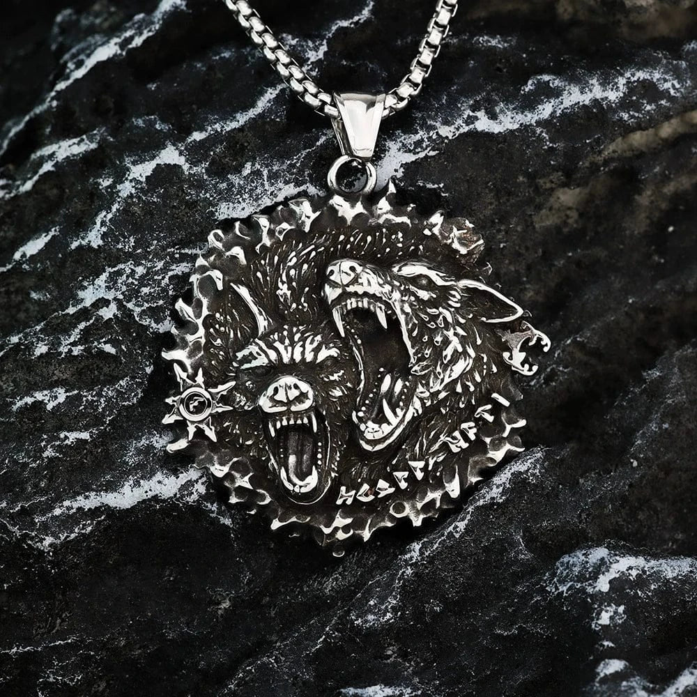Kobine Men's Punk Roaring Wolves Necklace