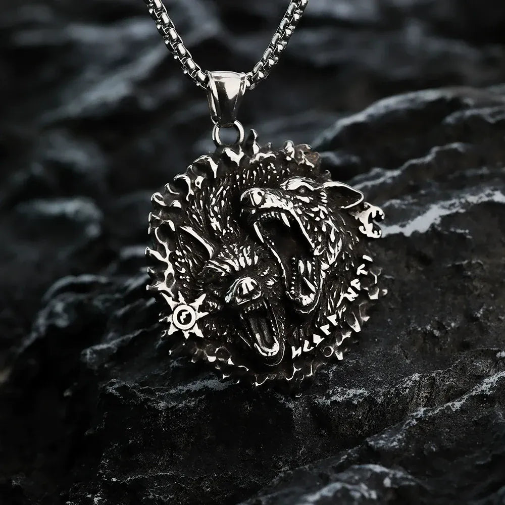 Kobine Men's Punk Roaring Wolves Necklace