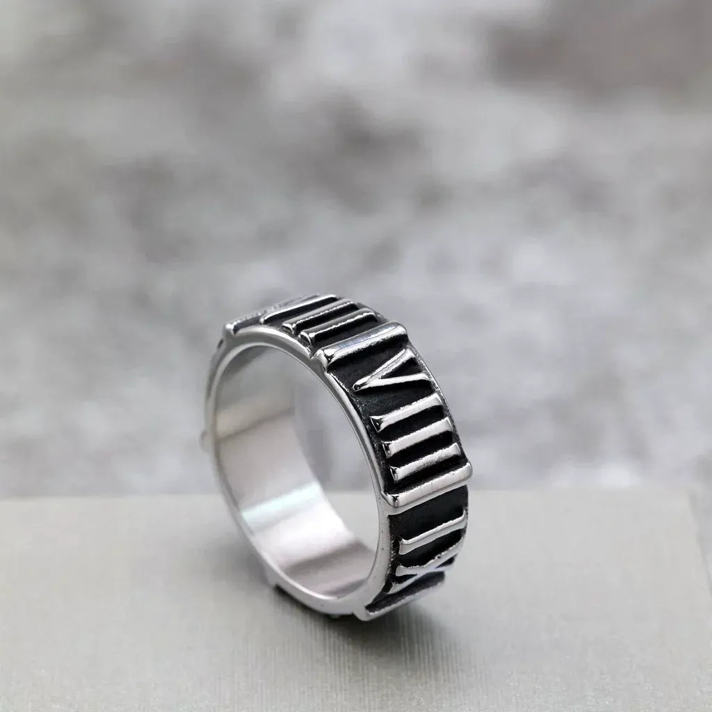 Kobine Men's Punk Roman Numeral Pattern Ring
