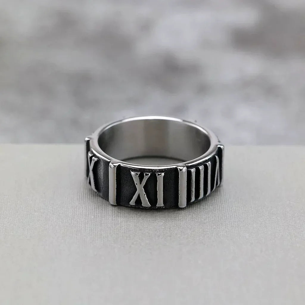 Kobine Men's Punk Roman Numeral Pattern Ring