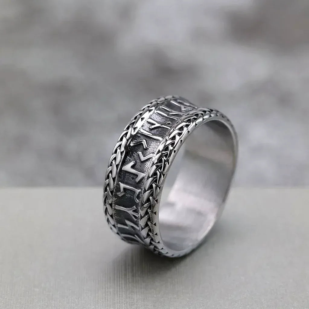 Kobine Men's Punk Runes Braid Pattern Ring