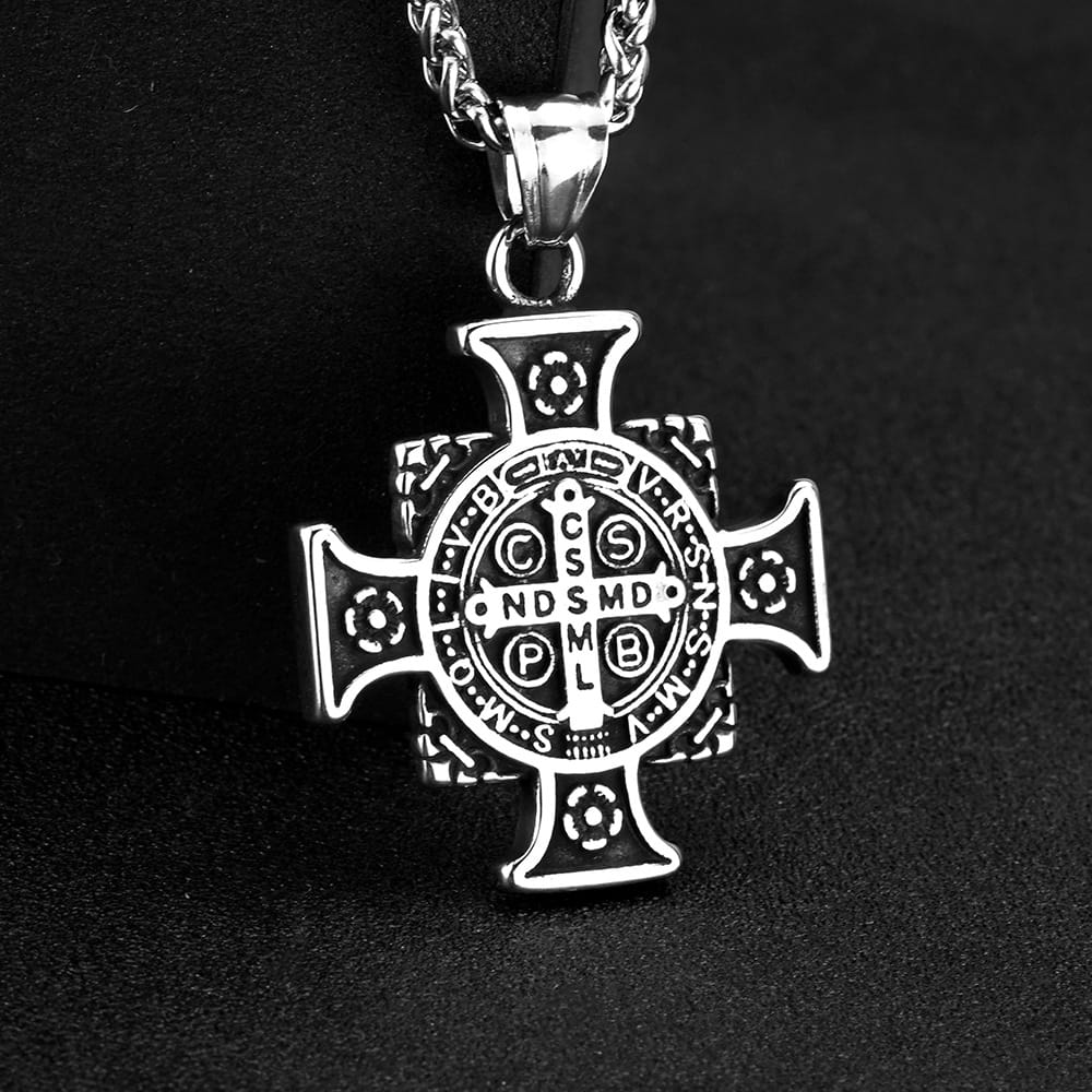 Kobine Men's Punk Saint Figure Cross Medal Pendant Necklace