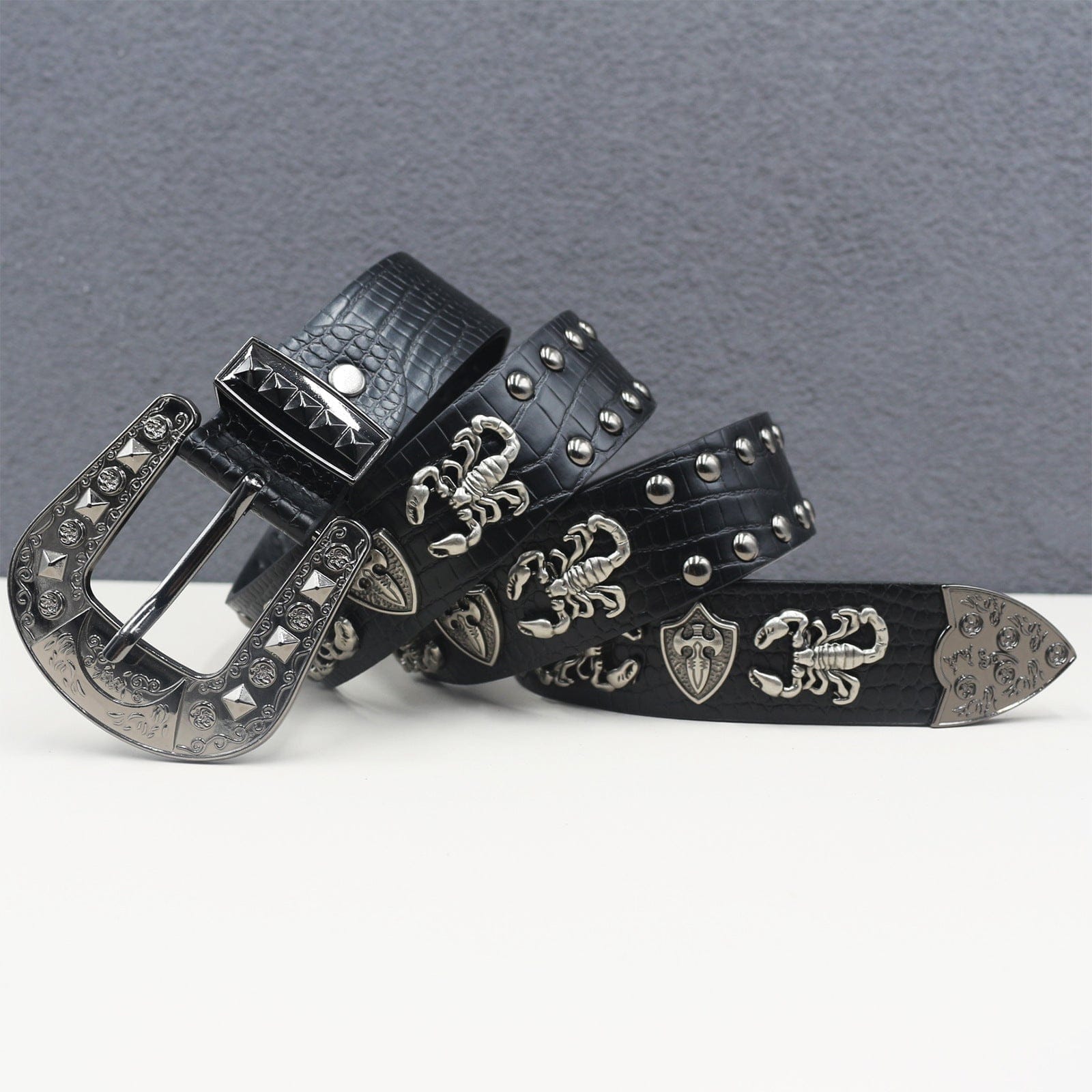 Kobine Men's Punk Scorpion Studded Belts