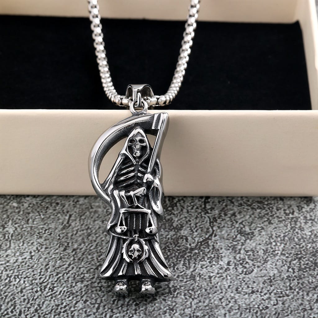 Kobine Men's Punk Scythe Skull Necklace