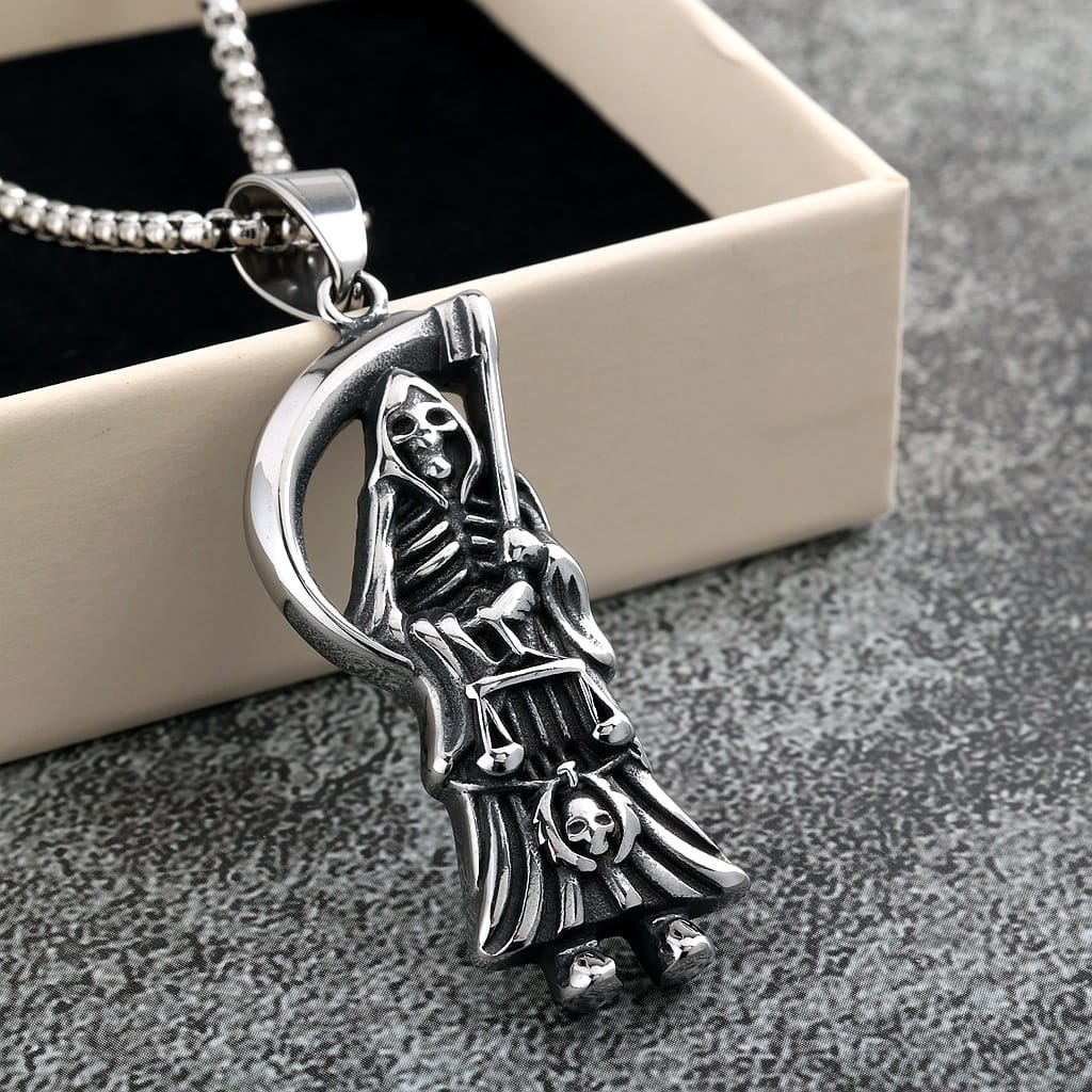 Kobine Men's Punk Scythe Skull Necklace