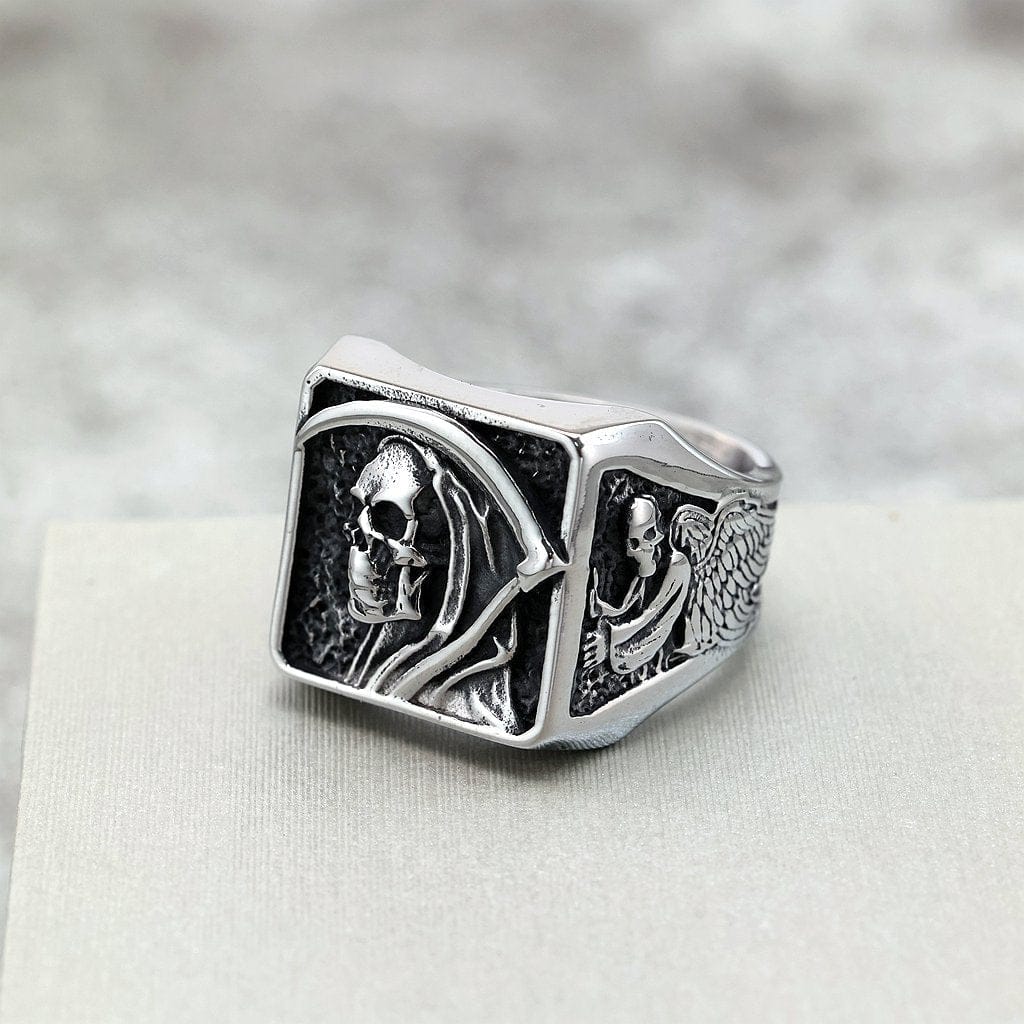 Kobine Men's Punk Skeleton Scythe Death Ring