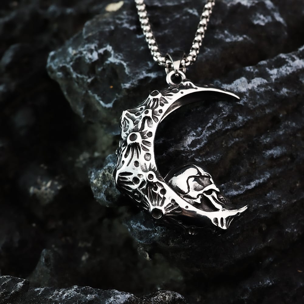 Kobine Men's Punk Skull Crescent Pendant Necklace