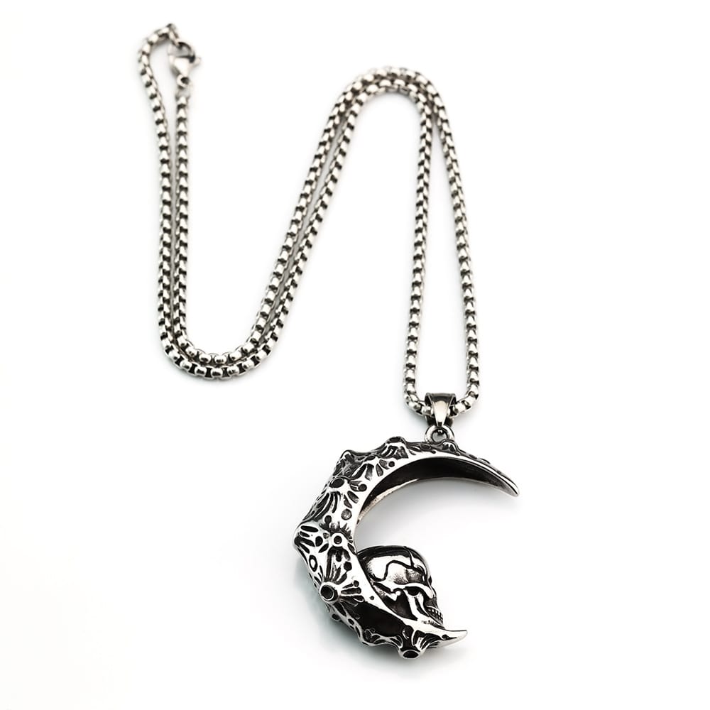 Kobine Men's Punk Skull Crescent Pendant Necklace