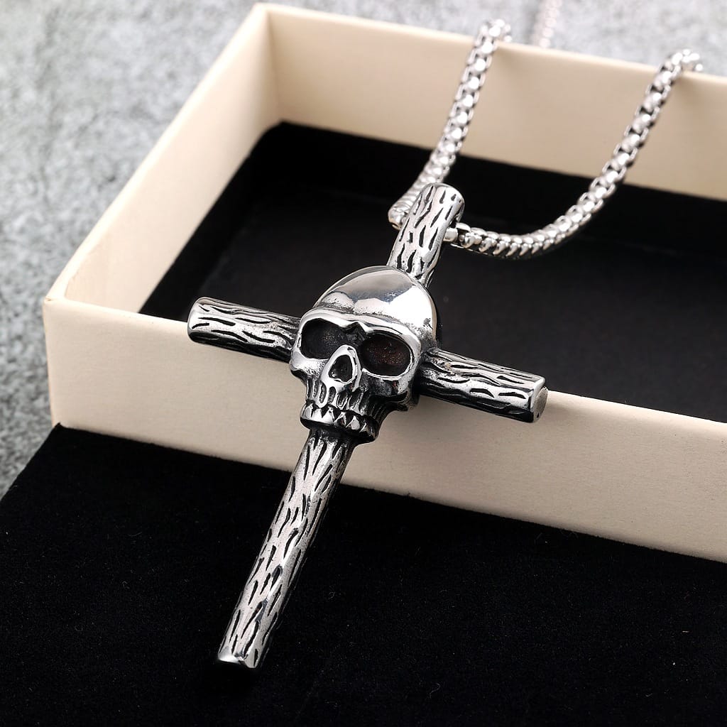 Kobine Men's Punk Skull Cross Necklace