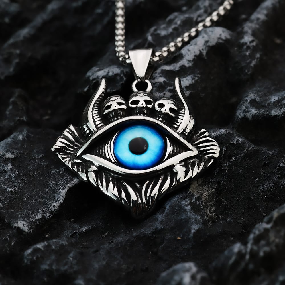 Kobine Men's Punk Skull Evil Eye Pendant Necklace