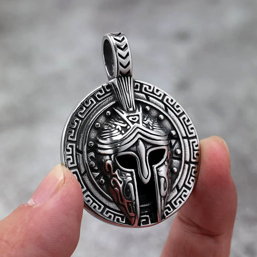Kobine Men's Punk Spartan Helmet & Greek Key Pattern Necklace