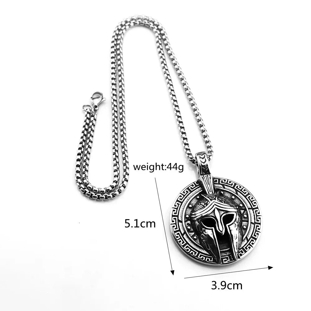 Kobine Men's Punk Spartan Helmet & Greek Key Pattern Necklace