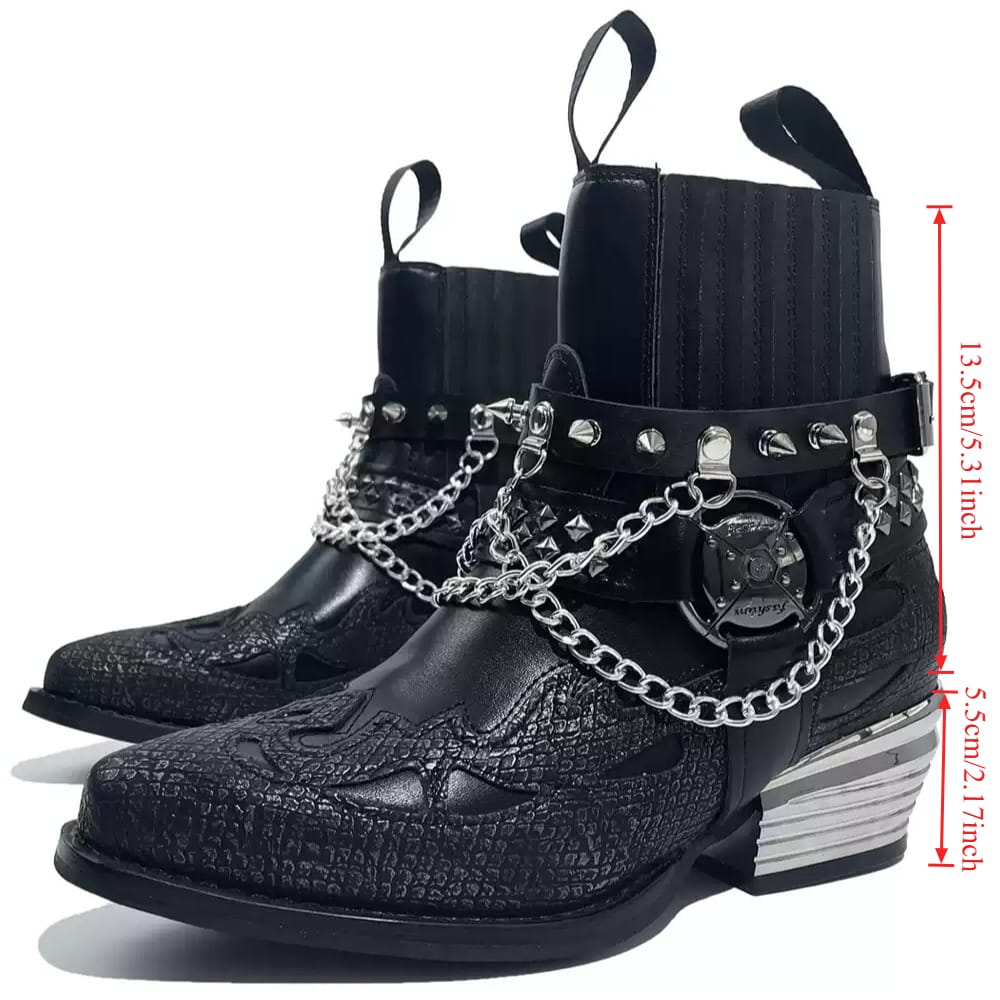 Kobine Men's Punk Spiked Chain Motorcycle Boots