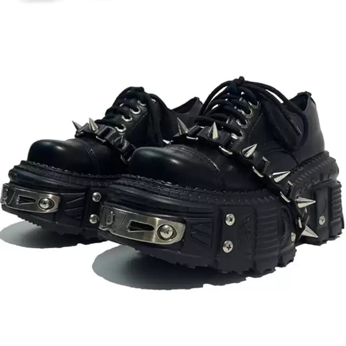 Kobine Men's Punk Spiked Chunky Platform Lace-Up Shoes