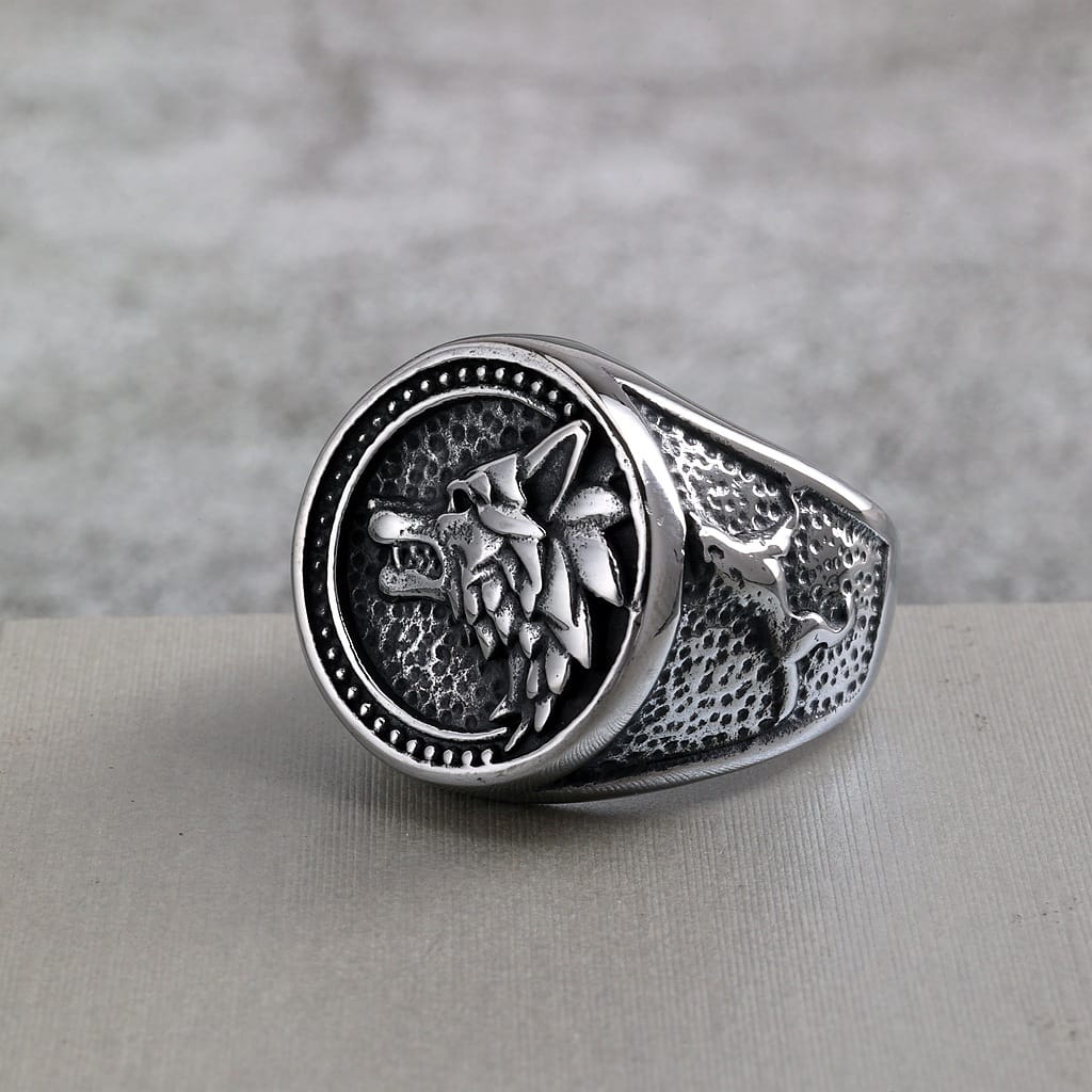 Kobine Men's Punk Textured Wolf Head Ring