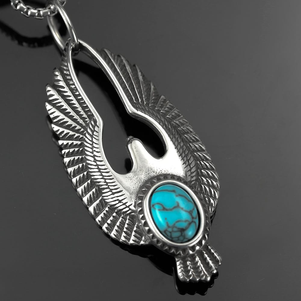 Kobine Men's Punk Turquoise Eagle Pendant Necklace
