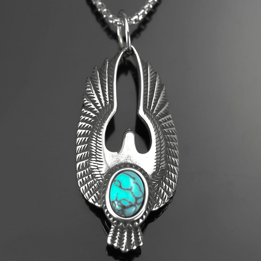 Kobine Men's Punk Turquoise Eagle Pendant Necklace