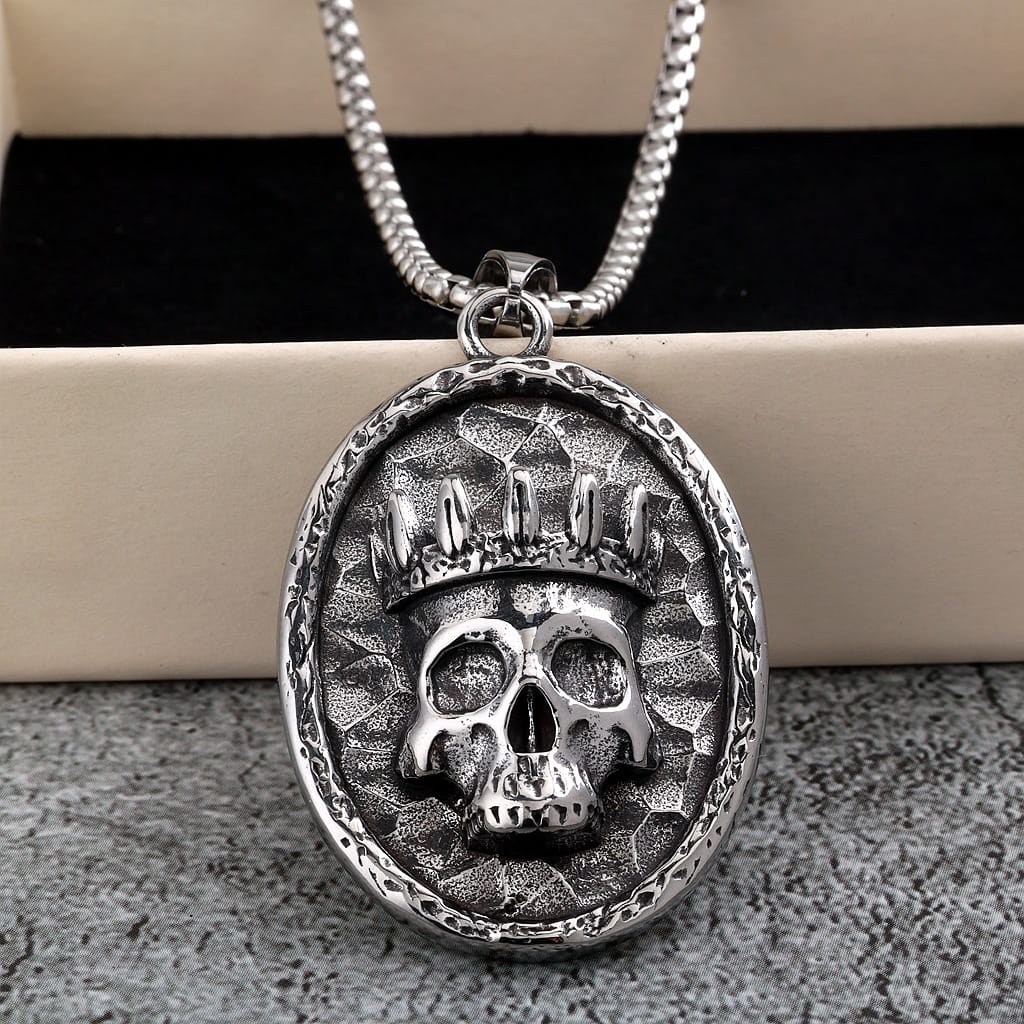 Kobine Men's Punk Uneven Crown Skull Necklace