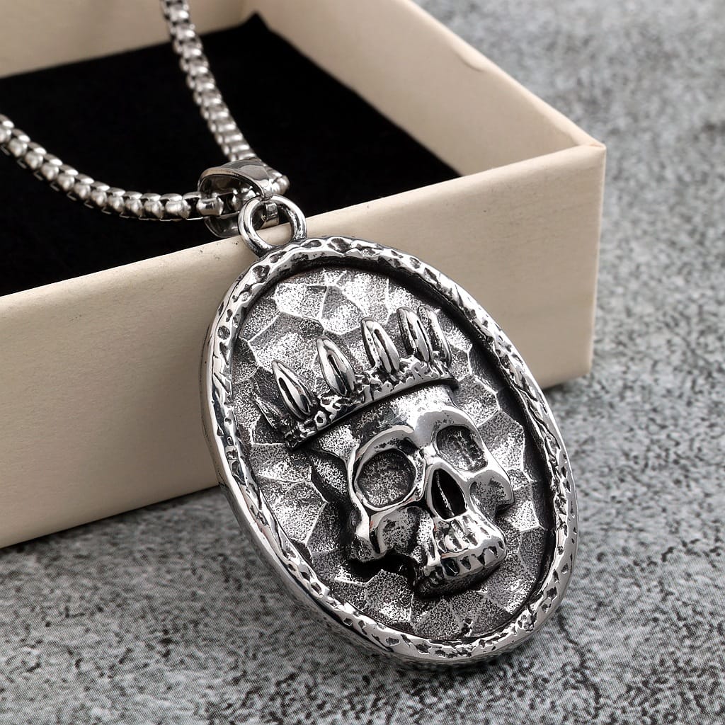 Kobine Men's Punk Uneven Crown Skull Necklace