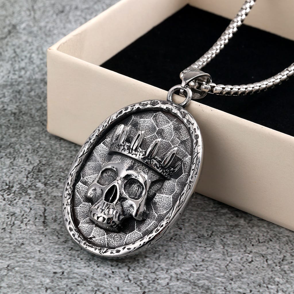 Kobine Men's Punk Uneven Crown Skull Necklace